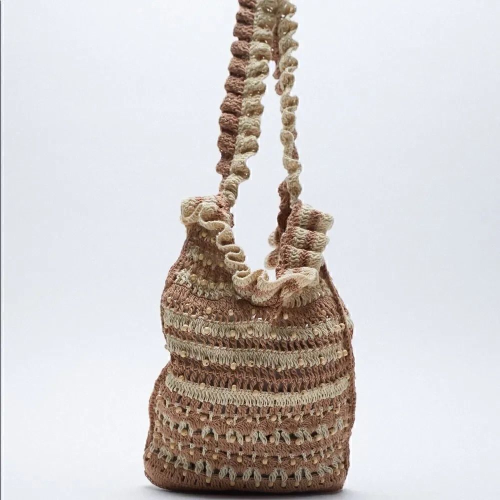 ZARA RUFFLED CROCHET SHOPPER HANDBAG